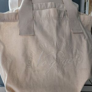 H&M Beige Canvas Tote Bag with Embossed Voyage Logo